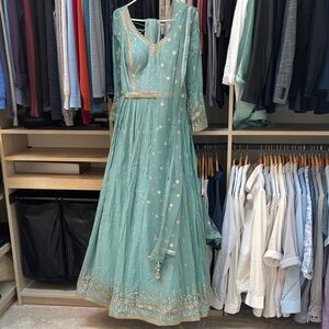 Elegant Teal Embroidered Dress